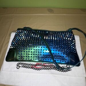 Christian Louboutin Authentic New Blue and Green Studded Handbag